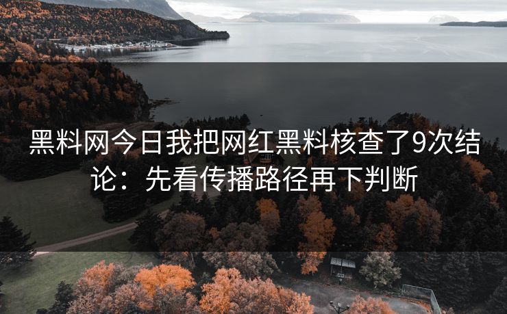 黑料网今日我把网红黑料核查了9次结论：先看传播路径再下判断