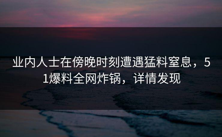 业内人士在傍晚时刻遭遇猛料窒息，51爆料全网炸锅，详情发现
